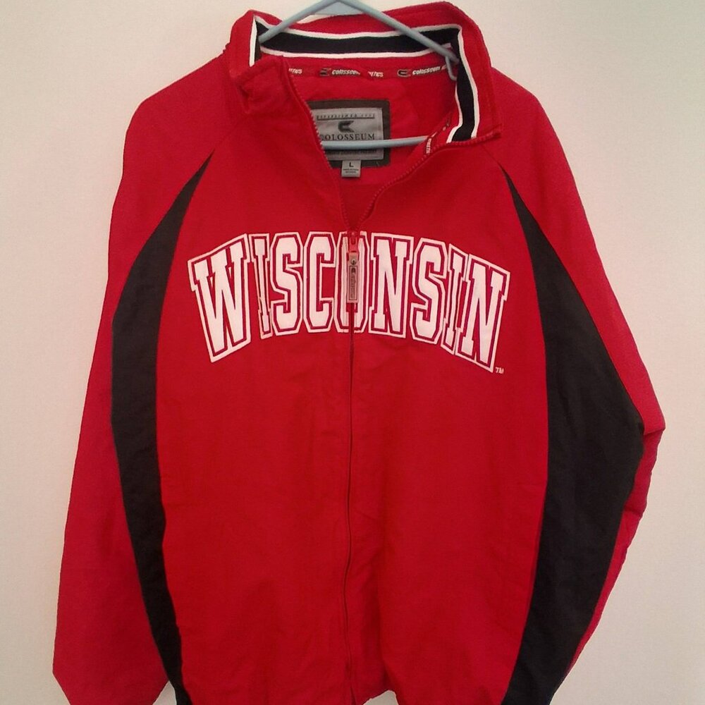 Vintage Men's Colosseum Athletics Wisconsin Badgers Zip Up Red Jacket Size L